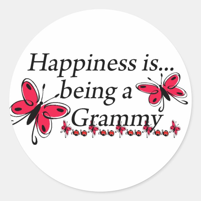 Happiness Is Being A Grammy BUTTERFLY Classic Round Sticker (Front)