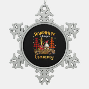 Happiness Is Being A Grammy Christmas Tree Leopard Snowflake Pewter Christmas Ornament