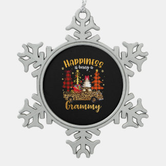 Happiness Is Being A Grammy Christmas Tree Leopard Snowflake Pewter Christmas Ornament
