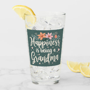  Happiness is Being a Grandma Floral Cottagecore Glass