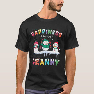 Happiness Is Being A Granny Funny Snowman Wine Chr T-Shirt