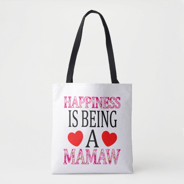Happiness Is Being A Mamaw Floral Mimi Christmas Tote Bag (Front)