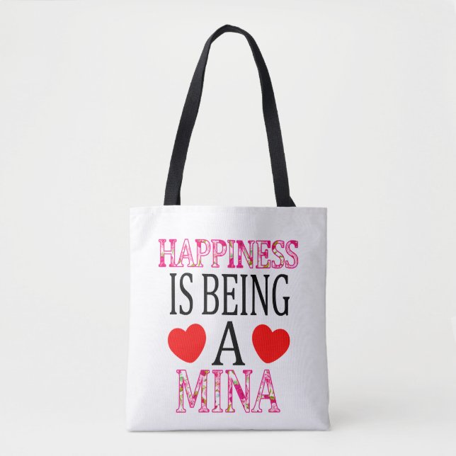 Happiness Is Being A Mina Floral Mimi Christmas Tote Bag (Front)