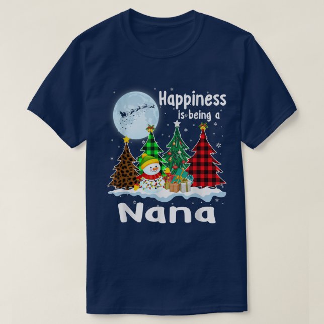 Happiness Is Being A Nana Christmas Tree Leopard P T-Shirt (Design Front)