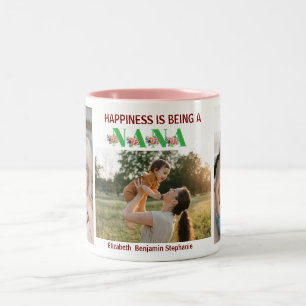 Happiness is Being a NANA Floral 3 Photo Name Two-Tone Coffee Mug