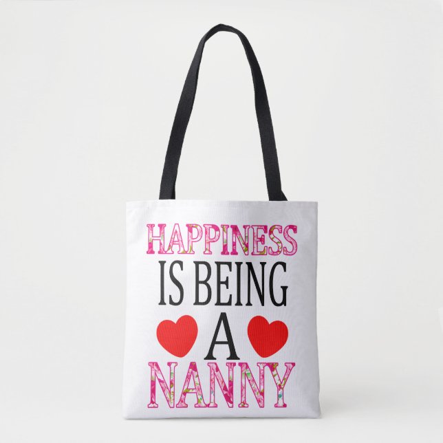 Happiness Is Being A Nanny Floral Mimi Christmas Tote Bag (Front)