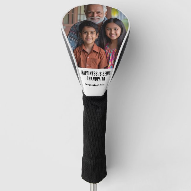 Happiness is Being Grandpa to Name Family Photo  Golf Head Cover (Front)