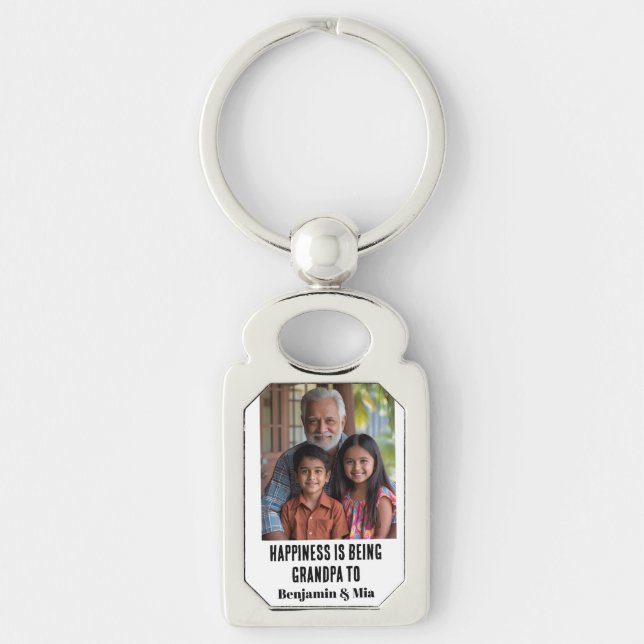 Happiness is Being Grandpa to Name Family Photo  Keychain (Front)