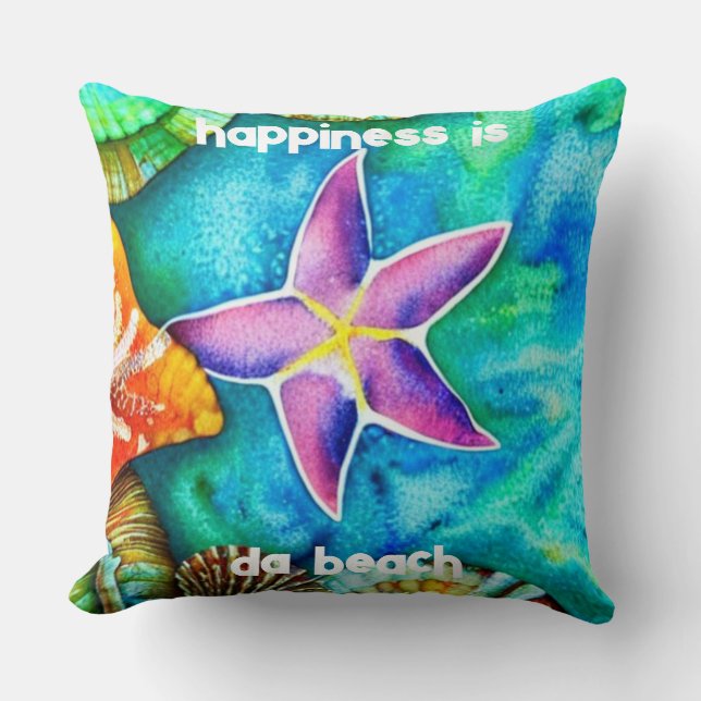 Happiness is Da Beach Large Tote Bag Throw Pillow (Front)