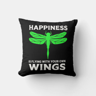 Happiness Is Flying With Dragonfly Throw Pillow