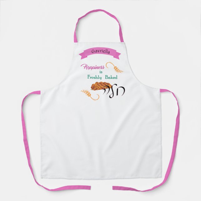 Happiness is Freshly Baked Challah Pink Apron (Front)