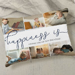 Happiness is | Granddad 6 Photo Collage Accent Pillow<br><div class="desc">Photo collage with 6 of your favourite photos and your personalized text. "happiness is" is hand lettered in cute, elegant dark blue calligraphy and the template is set up for you to finish the quote. The sample wording reads happiness is having you as our granddad which you can customize to...</div>