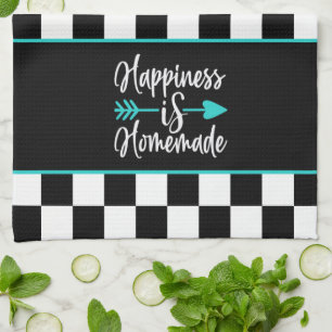 Happiness is Homemade Black and White Chequered Kitchen Towel