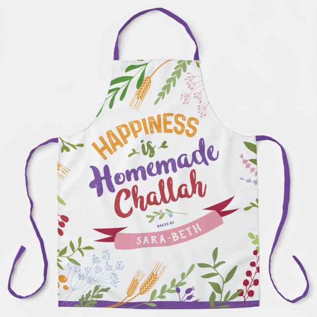 Happiness is Homemade Challah HUGE Floral Apron (Front)