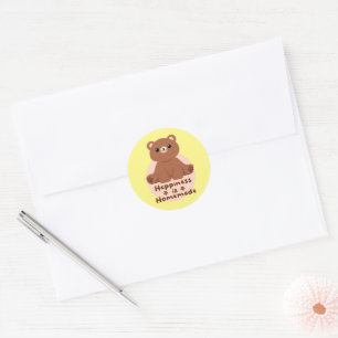 Happiness is homemade Kawaii cute baby bear brown Classic Round Sticker