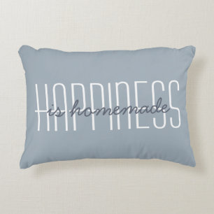 Happiness Is Homemade Quote Blue Grey Decorative Accent Pillow