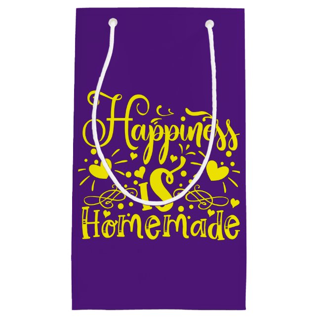Happiness is Homemade Quote Purple Yellow Small Gift Bag (Front)