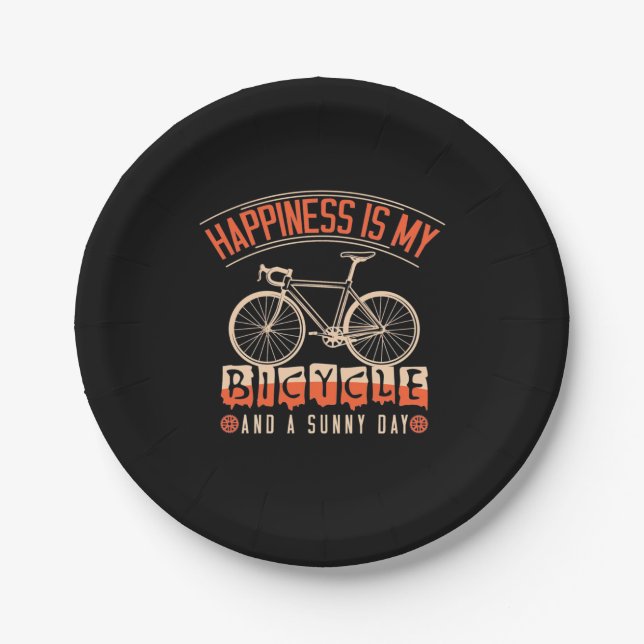 Happiness Is My Bicycle And A Sunny Day Paper Plate (Front)