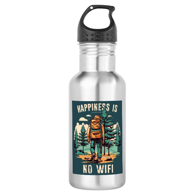 Happiness Is No Wifi Backpacking 532 Ml Water Bottle (Front)