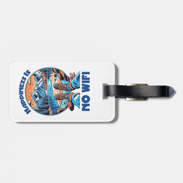 Happiness Is No Wifi Hiking Boots Luggage Tag (Back Horizontal)