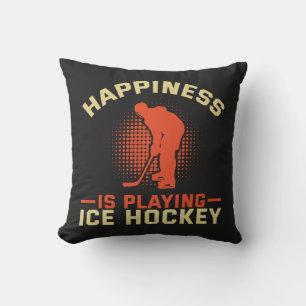 Happiness is Playing Ice Hockey  Throw Pillow