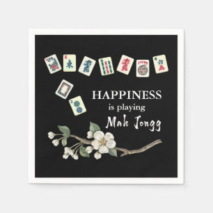 Happiness is playing Mah Jongg Black Napkin