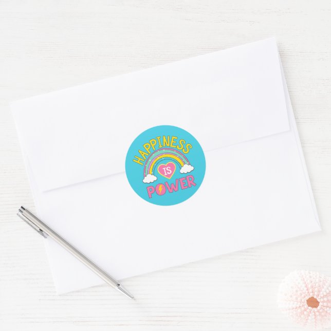 Happiness is Power Rainbow Classic Round Sticker (Envelope)