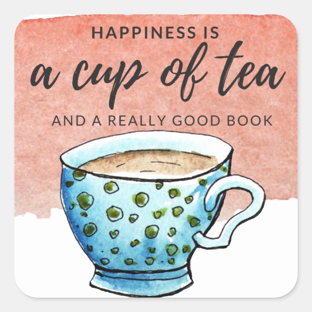 Happiness Is Tea and Books (Pink) Sticker (Front)