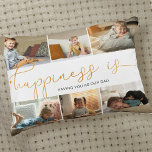 Happiness is you as Dad Modern 6 Photo Collage Accent Pillow<br><div class="desc">Photo collage with 6 of your favourite photos and your personalized text. "happiness is" is hand lettered in cute, elegant gold calligraphy and the template is set up for you to finish the quote. The sample wording reads happiness is having you as our dad which you can customize to suit....</div>
