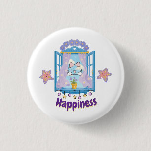Happiness Kawaii Kitten Design 1 Inch Round Button