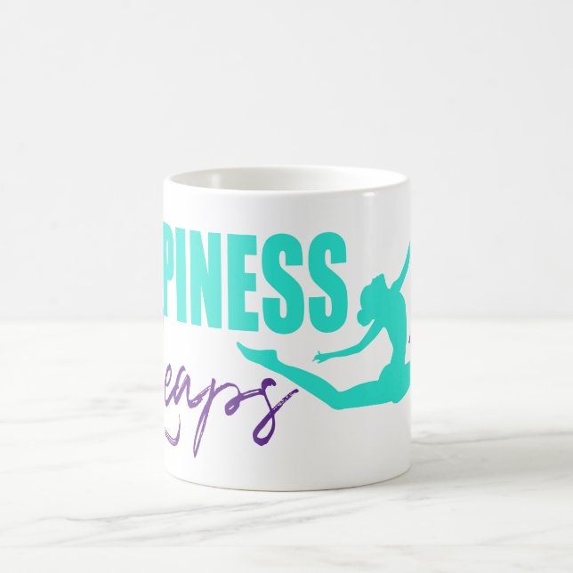 Happiness leaps heart leapping girl aqua purple coffee mug (Center)