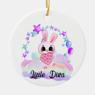 Happiness magic sweet bunny in the rainbow ceramic ornament