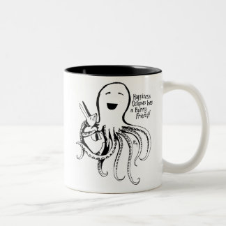Happiness Octopus has a Bunny Friend Two-Tone Coffee Mug