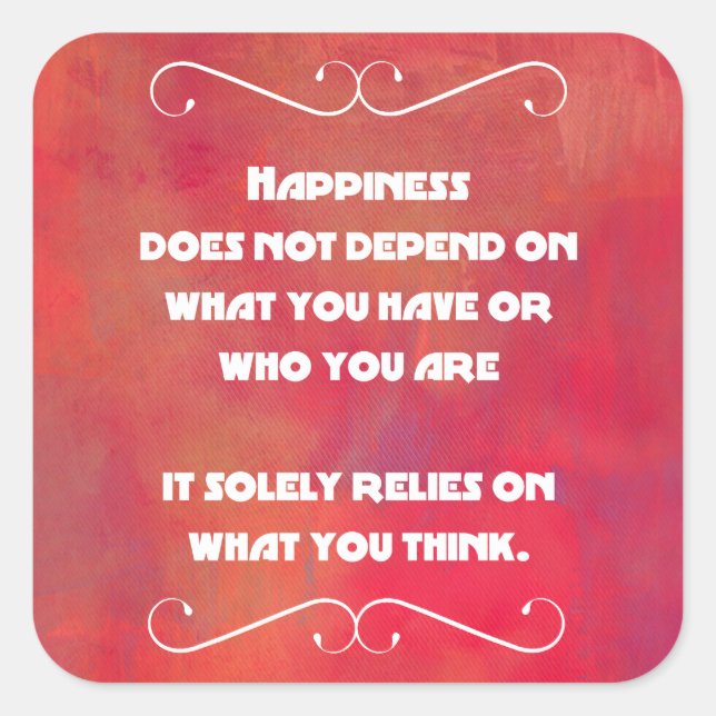 Happiness Quotation on an Orange Red Abstract Square Sticker (Front)