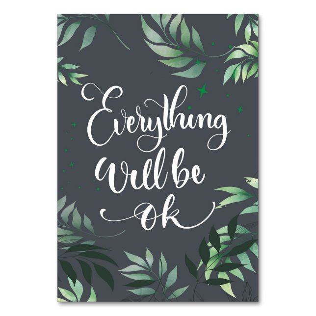 Happiness Quote Everything Will Be Ok Table Number (Front)