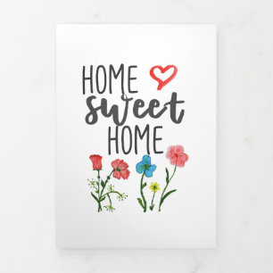 Happiness Quote Home Sweet Home Flowers Tri-Fold Card
