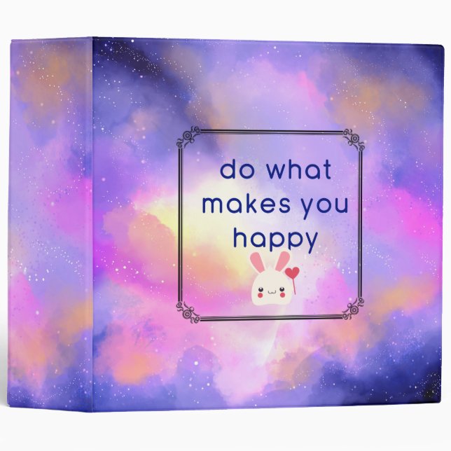 Happiness Quote with Space Clouds Abstract Design Binder (Front/Spine)