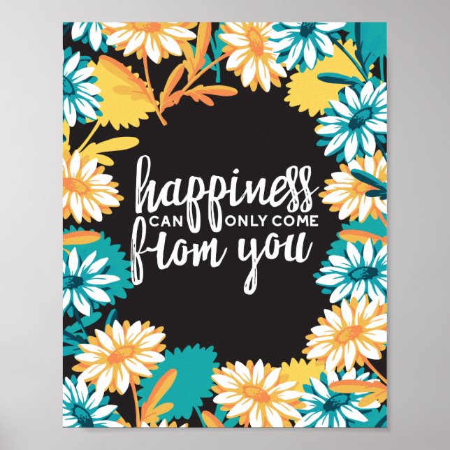 Happiness Quotes with Daisy Flower Pattern Poster (Front)