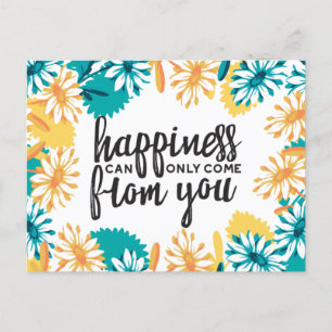 Happiness Quotes with Flower Pattern Postcard