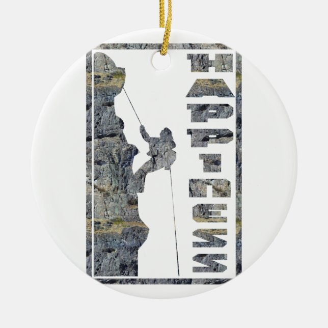 Happiness: Rock Climbing Ceramic Ornament (Front)