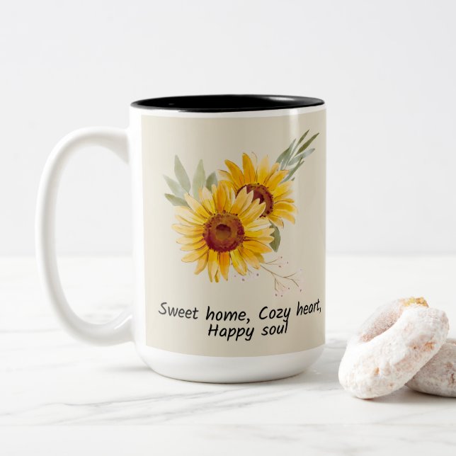 Happiness Soul & Cozy Heart Two-Tone Coffee Mug (With Donut)