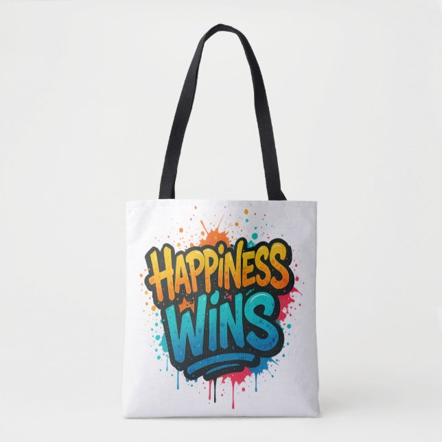 Happiness Wins Graffiti Design Tote Bag (Front)