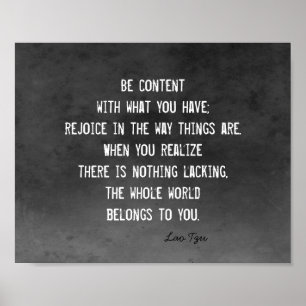 happiness zen quote Lao Tzu white on charcoal grey Poster