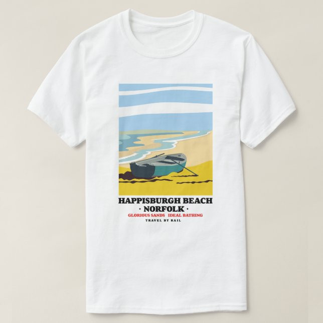 Happisburgh Beach Norfolk travel poster T-Shirt (Design Front)