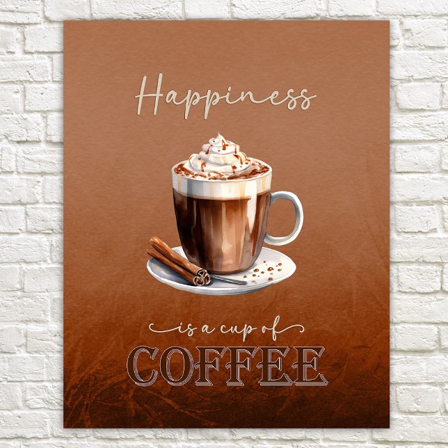 Happness is a Cup of Coffee Rustic Funny Poster (Créateur téléchargé)