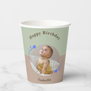 Happpy Birthday Star Green Brown Paper Cup