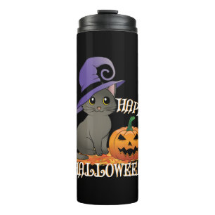 Happpy Halloween Cat with Pumpkin Thermal Tumbler