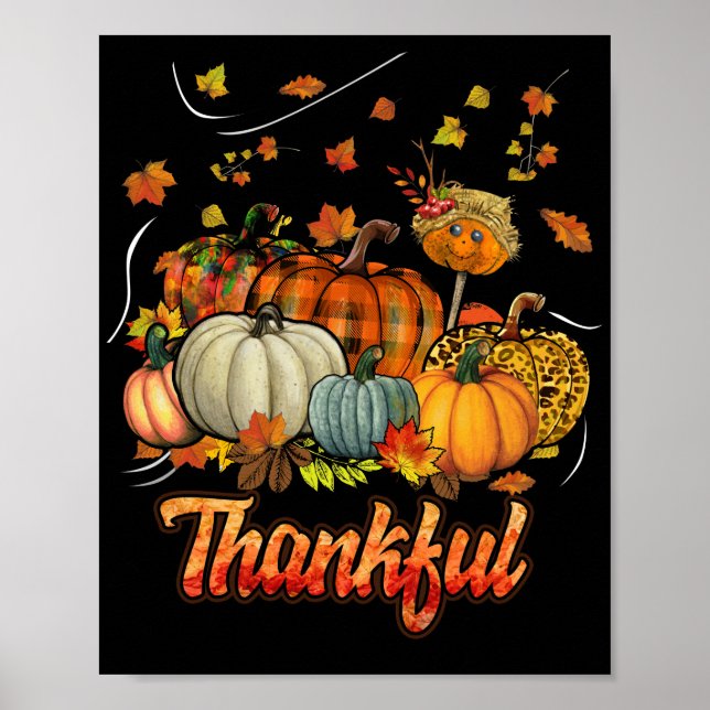 Happpy Thanksgiving Day Autumn Fall Maple Leaves Poster (Front)