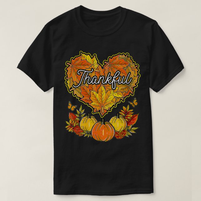 Happpy Thanksgiving Day Autumn Fall Maple Leaves T T-Shirt (Design Front)