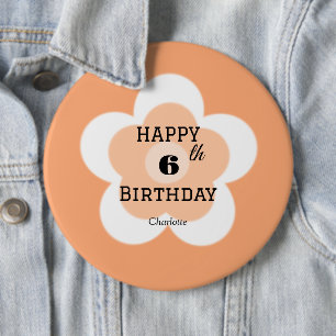 Happy 00th Birthday Cute orange boho flower petal  6 Inch Round Button